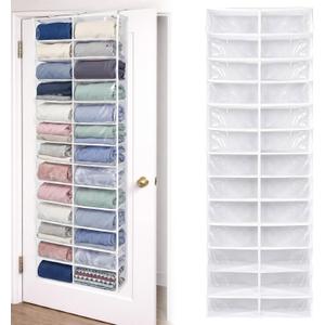 Over The Door Hoodie Organizer 26 Clear Pocket Sweatshirt Organizer with 3 Hooks Hanging Sweatshirt Hoodie Rack Holder Cabinet Behind The Doors for Dormitory Bedroom Closet Storage