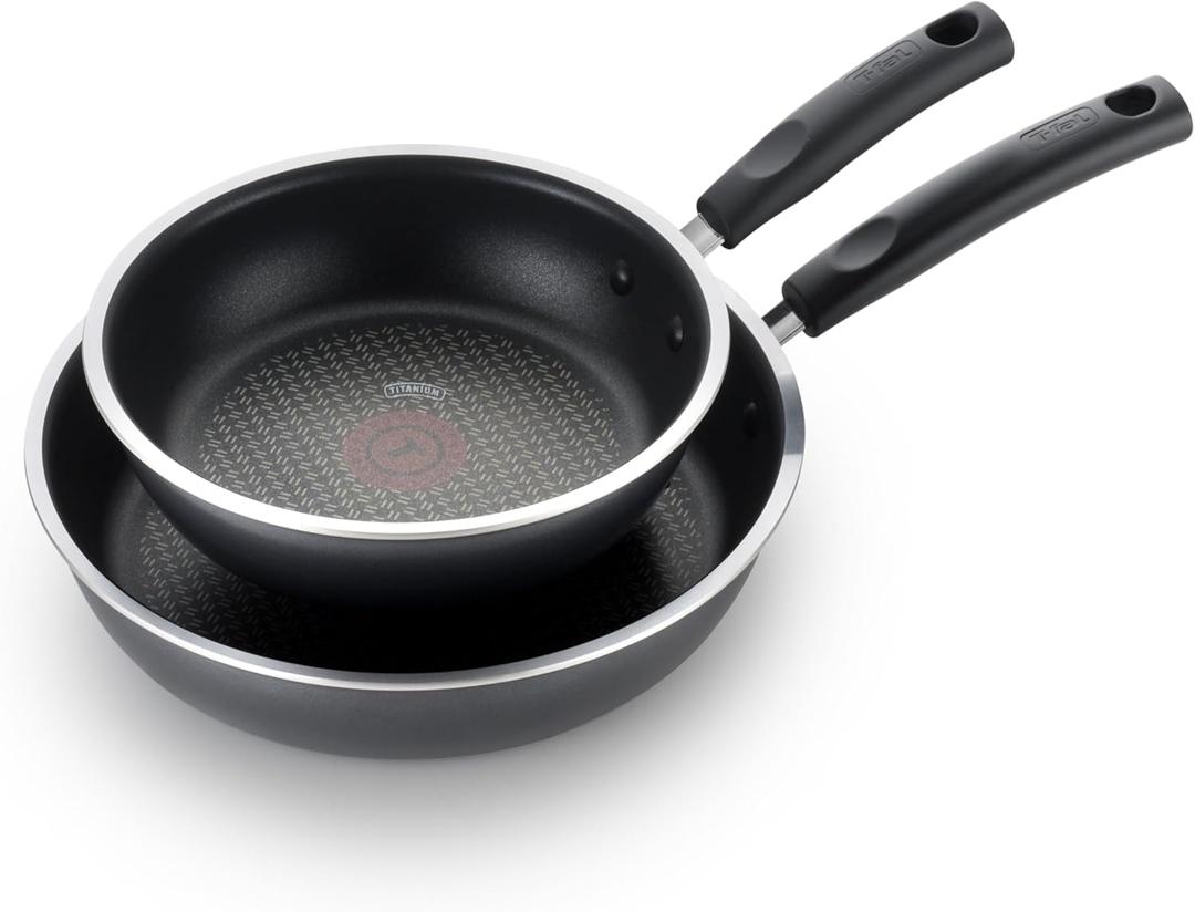 T-fal Signature Non Stick Fry Pan Set 2 Piece: 8 and 10.5 Inch, Oven Broiler Safe 350F, Heat Indicator, Cookware Set Nonstick, Frying Pans, Skillets, Pots and Pans, Home, Dishwasher Safe, Black
