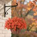 Hananona 18 Pcs Artificial Mum Flowers for Outdoors, Faux Fall Mums Silk Flower for Outside, Fake Orange Flowers for Fall Patio Front Door Planter Autumn Halloween Home Decorations (18, Orange)