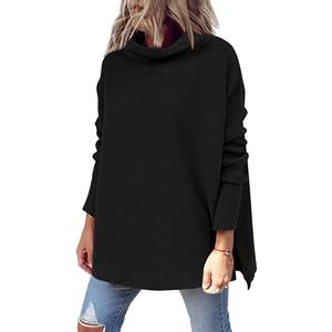 LILLUSORY Women's Mock Turtleneck Sweaters Oversized Long Sleeve Casual Knit Pullover 2026 Tunic Tops Wear with Leggings (Black)