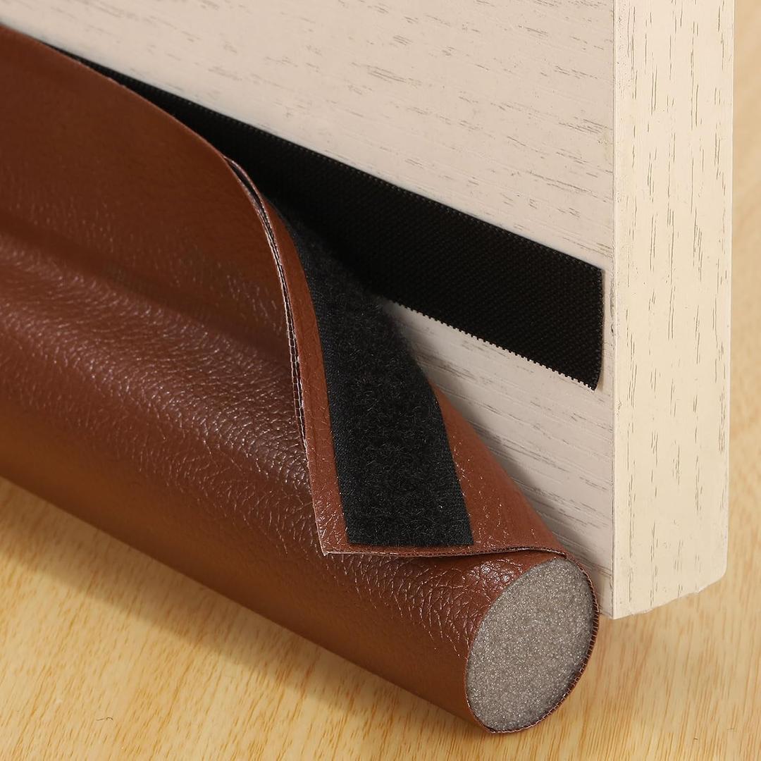uxcell 2Pcs 37" Door Draft Stopper, Under Door Draft Blocker, Adhesive Soundproof Door Bottom Seal, Weather Stripping Door Sweep for Bottom of Doors, Brown