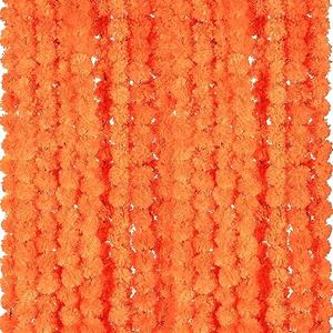 Giegxin 15 Pack Marigold Garland for Decoration 5 ft Long Strands Faux Artificial Marigold Flowers for Dia De Los Muertos Diwali Indian Wedding Party Decorations(Orange Red)