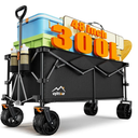 300L Extra Large Collapsible Foldable Wagon, 440lbs Load Capacity 48''L Extended Heavy Duty Folding Beach Wagon with Big All-Terrain Wheels, Utility Garden Cart for Outdoor Activities, Black