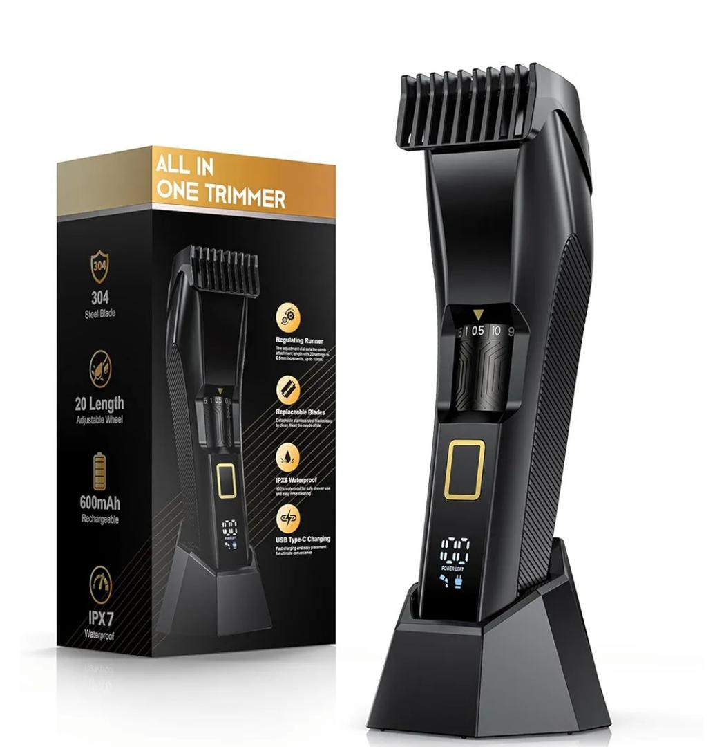 Men's Beard Trimmer-All-in-One Mustache Trimmer for Men with 20 Length Adjustable, Stainless Steel T-Blade for Precision Facial Hair Trimming Cordless IPX7 Waterproof Wet/Dry Clipper,LED Display