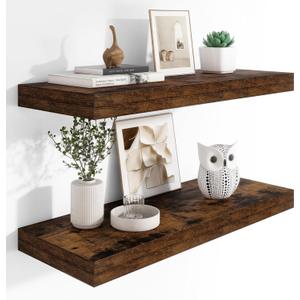 Heimlove 12" Deep Floating Shelves, 36 x 12 Inch Wall Mounted Long Floating Shelf with Invisible Brackets, for Home Decor, Bedroom, Kitchen, Living Room, Bathroom - 2 Pack, Rustic Brown