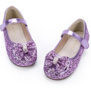 Hehainom Girls Dress Shoes Toddler Little Kid Rainestone Bow Flower Girl Shoes School Wedding Party Flats (Purple Sequin, 10 Toddler)