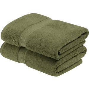 Superior Egyptian Cotton Pile Bath Towel Set of 2, Ultra Soft Luxury Towels, Thick Plush Essentials, Absorbent Heavyweight, Guest Bath, Hotel, Spa, Home Bathroom, Shower Basics, Forest Green