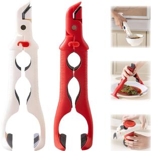 3 In 1 Hot Plate Grippers, 2pcs Multi-Function Anti Scald Plate Gripper, 2026 Upgraded Bowl Holder Clip for Kitchen1-White,1-Red