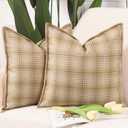 MADIZZ Woven Flange Outdoor Throw Pillow Covers Patterned Polyester Linen Decorative Pillow for Patio Sofa Bedroom Modern Pillow Shell 16x16 Inch Beige