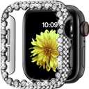 Bling Bumper Case Compatible with Apple Watch Series 6/5/4/SE 3/SE 2/SE 44mm, Diamond Protective Face Cover for Women, Hard PC Frame Protector for iWatch 44mm (Black)