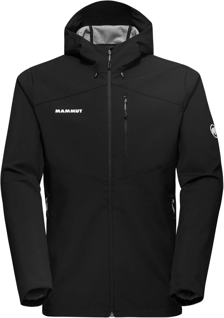 Mammut Mens Outdoor Softshell Hooded Jacket, Windproof and Water Resistant for Hiking and Traveling (Medium, Black)