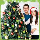 JULMELON 12 Pcs Lime Green Furry Christmas Ball Ornaments with Santa Hat, Xmas Green Furry Ornaments Christmas Ball Hanging Decorations Tree Decorations for Home Party Fireplace Mantel Wall Decor