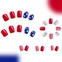 2 x 4th of July Press on Nails Short Square Fake Nails Red Blue Full Cover False Nails Stars Glitter Glue on Nails Independence Day Nails Press ons Glossy Artificial Stick on Nails for Women 24 Pcs, (Mix Nails)
