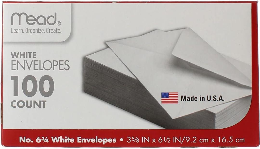 Mead #6 3/4 White Envelopes #75100, 100 Count, 2-pack (200 Total)