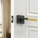 Amerdeco 3 Pack Privacy Door Handles, Black and Brushed Gold Interior, Knurled Lever, Heavy Duty for Bedroom and Bathroom, Reversible Keyless for Right & Left Side AM0021