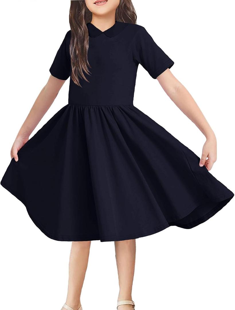 Topstype Girls' Casual Dresses Short Sleeve Summer 5-14 Years (7-8 Years, M, Dark Blue)