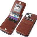 KIHUWEY Compatible with iPhone 15 Case Wallet with Credit Card Holder, Flip Premium Leather Magnetic Clasp Kickstand Heavy Duty Protective Cover for iPhone 15 6.1 Inch (Brown)