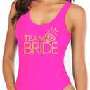 Elightvap Bride to Be Squad Women One Piece Swimsuits Letter Print Swimwear High Cut Monokini Bridesmaid Team Bathing Suits (Small, Rose Red -Team Bride Diamond)