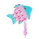 BLUE PANDA Pull String Fish Pinata for Girls, Ocean, & Mermaid Theme Birthday - Under the Sea Party Decorations - Silver, Pink, & Blue Fish Pinata (Small, 17 x 13 x 3 inch)