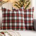 MIULEE Christmas Set of 2 Scottish Tartan Plaid Throw Pillow Covers Farmhouse Classic Decorative Outdoor Square Cushion Cases for Home Decor Sofa Couch 18x18 Inch, Red and White