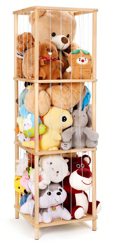 Wooden Stuffed Animal Organizer with Elastic Cords