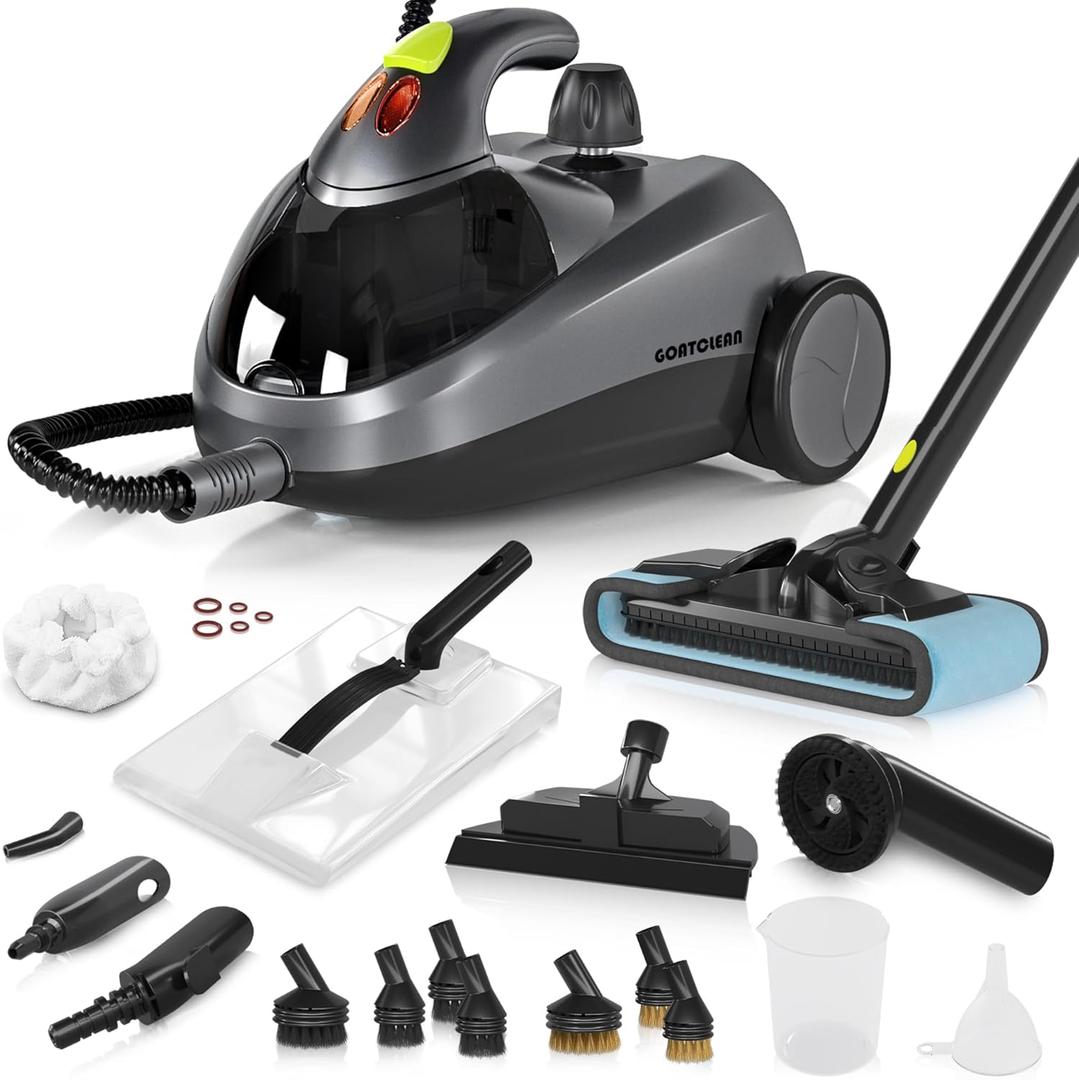 Heavy-Duty Steam Cleaner - 1500W Multipurpose Handheld Floor Steamer with 22 Accessories 16ft Cord for Home, Car Detailing, Tile, Grout, Carpet, Wallpaper, Upholstery, Window, Deep Cleaning