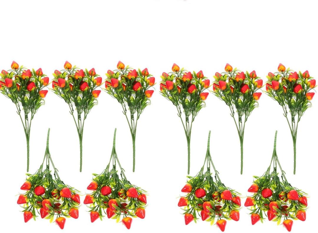 DOITOOL 10 Pcs Artificial Strawberry Stems 10.6 Inch Faux Strawberry Branches for Home Decoration Wedding Party DIY Floral Arrangements and Table Centerpieces