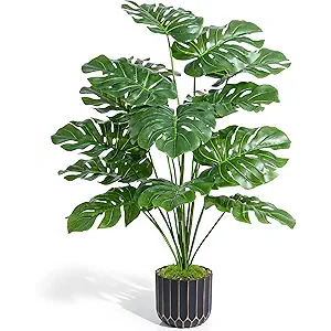florisso 28" Artificial Monstera Plant Tall Fake Faux Plants Indoor Outdoor Tree for Living Room Home House Decoration