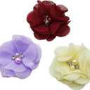 10 PC Burgundy Rhinestone Pearl Lace Petal Fabric Flowers Sewing Applique, 2.3 Inch