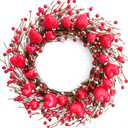 Idyllic 20 Inch Heart-Shaped Berries Front Door Wreath, Red Round Wreath for Wedding and Holiday Home Decor, Farmhouse Decorations, Mother's Day Wreaths for Front Door