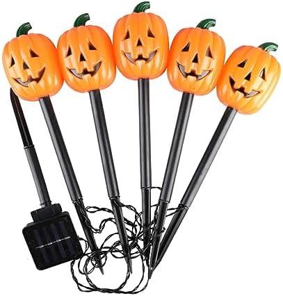 Ochine Solar Halloween Pumpkin Garden Stake Lights for Halloween Decorations, Halloween Ghosts Pathway Lights, Skull Pathway Stake Lights Waterproof, Skeleton Pathway Markers for Halloween Decor