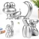 Cute Balloon Cat Statue Decor - 7.8 Inch Modern Cat Statue Ornament, Home Crafts Living Room Desktop Bedroom Sculpture Decoration (Silver, Large)