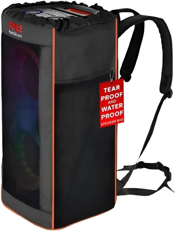 Pyle Portable Waterproof Speaker Bag, Tear-Proof Travel Case with Adjustable Backpack Straps, Side Storage Pockets & Drawstring Top, Compatible with Pyle Speaker PPHP26BL & More, 11.8x11.8x26.4