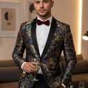 COOFANDY Men's Floral Tuxedo Jacket Luxury Embroidered Stylish Suit Blazer Jacket for Wedding Party Dinner (Large, Butterfly-black)