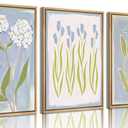 3Pcs Blue Green Tulip Hydrangea Flower Wall Art Flowers Plant Aesthetics Painting Picture Decor Elegant Preppy Poster Print Artwork for Living Room Gallery Bedroom Dorm Home Decoration (24L" x 16W")