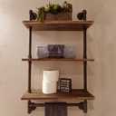 Industrial Pipe Shelf,Rustic Wall Shelf with Towel Bar,24" Towel Racks for Bathroom,3 Tiered Pipe Shelves Wood Shelf Shelving (Retro Brown)