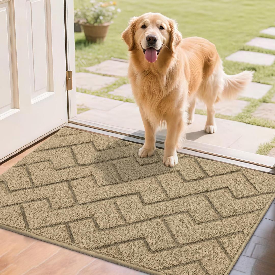 Hicorfe Front Door Mat Outside Entrance,24"x35" Absorbent Muddy Dirt Resist Welcome Door Mats Outdoor Indoor,Stain and Fade Resistant,Non Slip Backing Entry Mat Doormat for Entryway (Beige)
