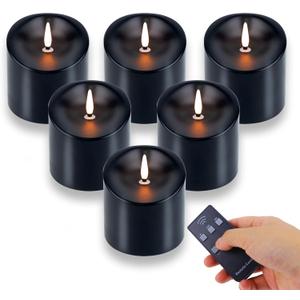 3"x3" Black Flickering Flameless Candles, Waterproof Halloween Battery Operated Candles with Remote Timer, Last 600 Hours Electric Fake Black LED Candles for Gothic Room Decor, Set of 6