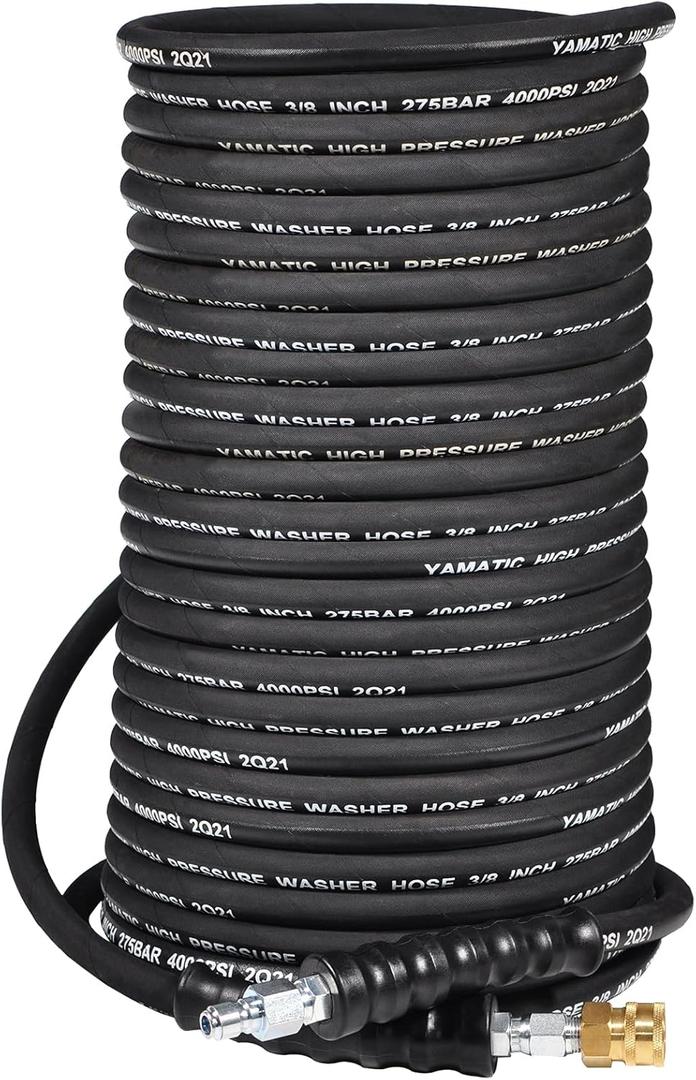 YAMATIC 3/8" Kink Resistant Pressure Washer Hose 200FT, Swivel 3/8" Quick Connector, 4000 PSI High Durability Cold Hot Water Max. 212F, Fit Most Residential and Commercial Pressure Washer