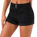 roswear Women's High Waisted Stretchy Denim Shorts Cuffed Jean Shorts, Black, XL
