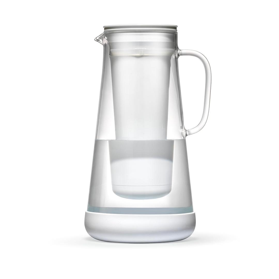 LifeStraw Home Water Filter Pitcher, 7-Cup, Glass with Silicone Base, White, for Everyday Protection Against Bacteria, Parasites, Microplastics, Lead, Mercury, PFAS and a Variety of Chemicals