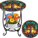 Cinnvoice Outdoor Side Table Round Small Mosaic Patio Accent Indoor End Plant Coffee Tea Table for Yard Patio Porch Garden Living Room, Bedroom(Tree of Life Style,12 Inch)