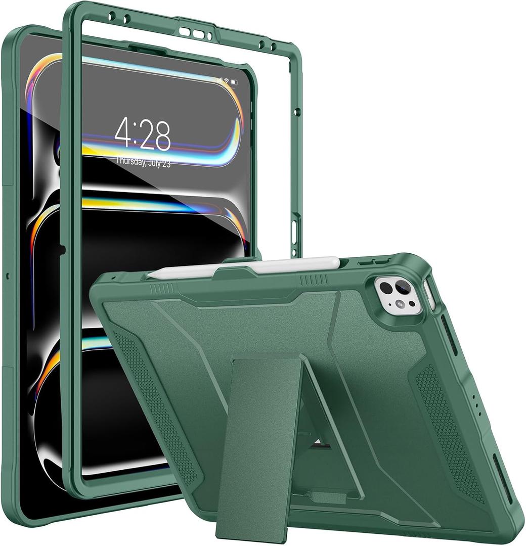 Soke Case for iPad Pro 13 Inch M5/M4 (2025/2024) & iPad Air 13 Inch M3/M2, iPad Pro 12.9(2022 2021 2020,6th/5th/4th Gen), Rugged Shockproof Protective Cover with Built-in Kickstand - Midnight Green