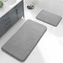 Yimobra Large Bath Mat Set 2 Piece- Super Soft Absorbent Quick Dry Memory Foam Bathroom Rugs, Machine Washable Non Slip Floor Carpet for Tub Shower & Double Vanity (17x24 & 44x24, Gray), 44x24+24x17 Inch