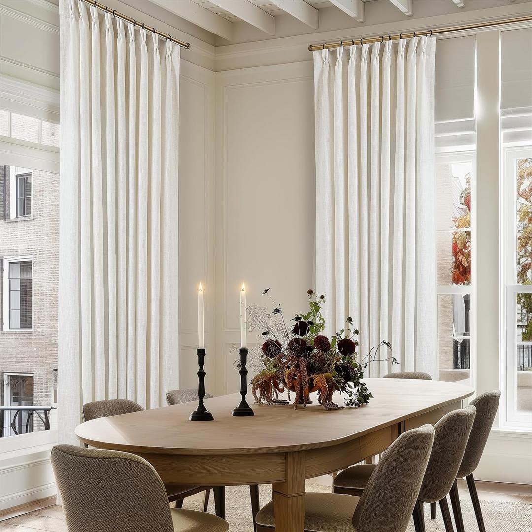 Extra Wide 60 Inch Width Pinch Pleated Curtains 96 Inch Length for Living Room Thick Linen Boho Curtain Memory Shape Light Filtering Privacy for Bedroom Large Windows Hooks Rings Cream 1 Panel Natural, 60"W x 96"L (Pack of 1)