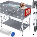Dog Bath Tub - Free Brush & Towel  Foldable & Portable Dog Washing Station  Lightweight Elevated Design for Indoor & Outdoor Grooming