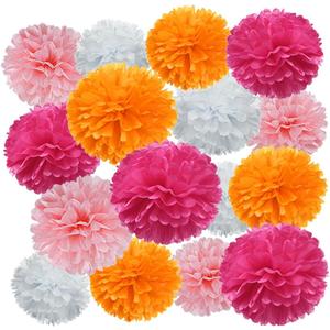 Hot Pink Orange White and Pink Paper Pom Poms Tissue Flower for Baby Shower Birthday Fall Autumn Groovy Party Decoration, 16 Counts