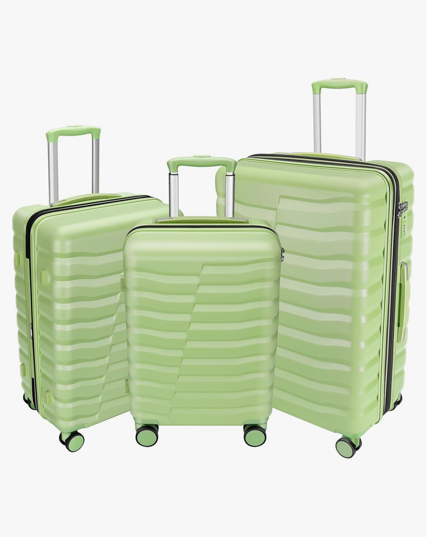 WireHot Lightweight Luggage with Spinner Wheels & YKK Zipper, 3-Piece Travel Suitcase ABS+PC Hardshell Luggage Set with TSA Lock, Light Avocado Green (20+24+28 inch