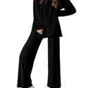 PRETTYGARDEN Womens 2025 Casual Lounge Sets Long Sleeve Tops Wide Leg Long Pants Fall Crewneck. Piece Outfits Tracksuits(Black,Small)