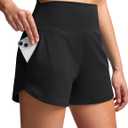 Soothfeel High Waisted Athletic Running Shorts for Women 3.5" Tummy Control Comfy Workout Gym Hiking Shorts with Pockets (Large, Black)